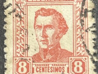 Sello Uruguay 1940 - Artigas serie fondo blanco - 8 Céntimos Rojo Usado