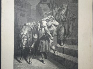 Lámina Litografía del Grabado Llegada del Buen Samaritano - Gustav Dore