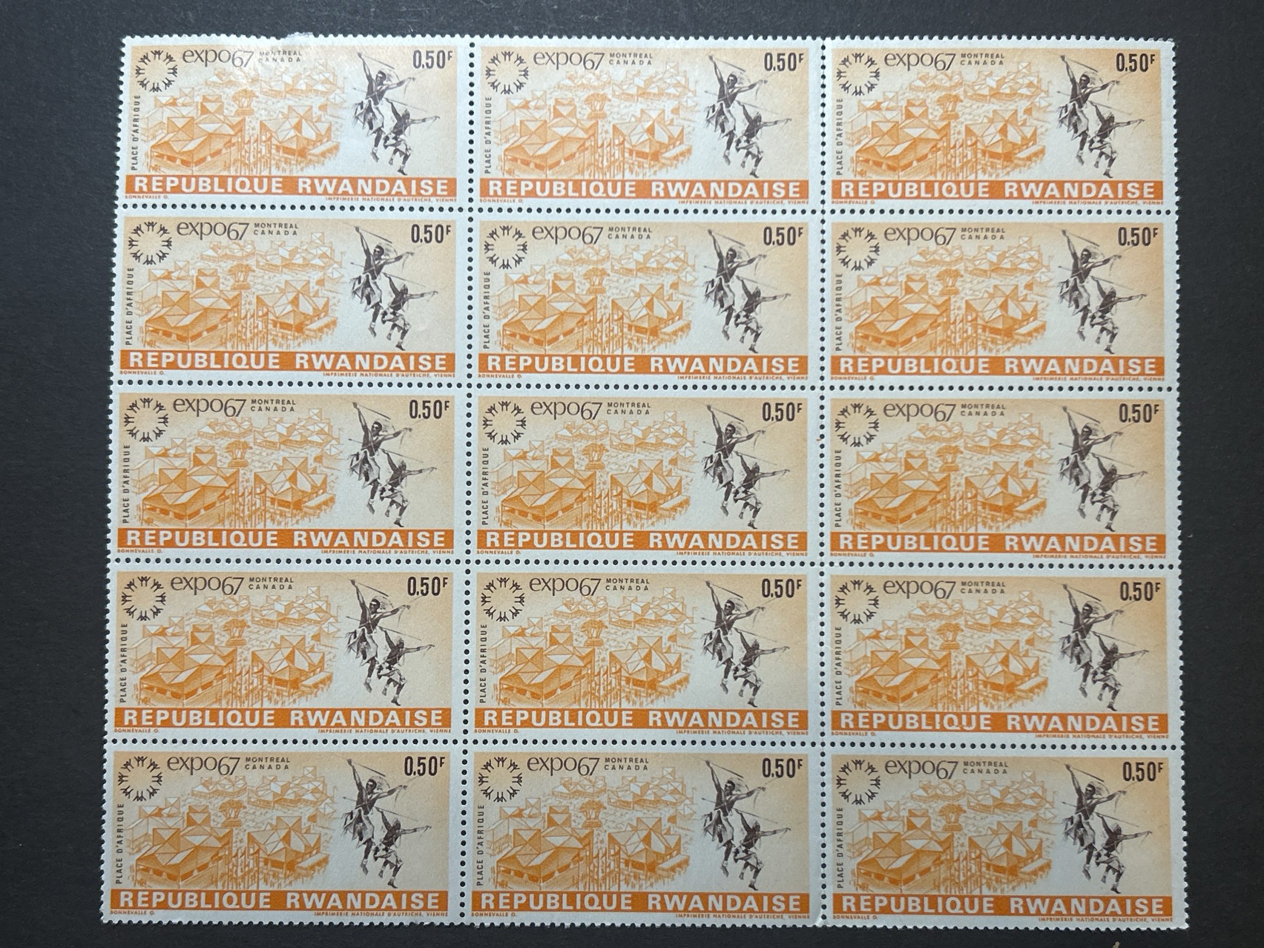 Bloque Sellos Ruanda 1967 - Expo 67 Montreal - 15 sellos de 0,50 F Nuevos