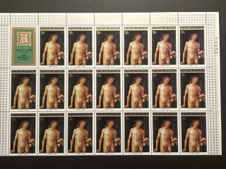 Semipliego sellos Ruanda 1971 - 500 Aniversario Nacimiento Albrecht Durer - 20 sellos 20c + 1 Viñeta