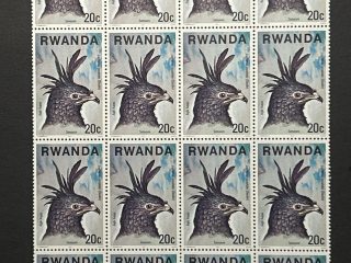 Bloque sellos Ruanda 1977 - Aves : Aguila acreditada / Aigle Huppe - 16 Sellos de 20c Nuevos