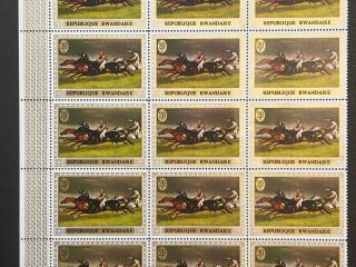 Semipliego de Sellos Ruanda 1979 - Caballos en la Pintura: Gericault - 20 sellos de 20c + 1 Viñeta.