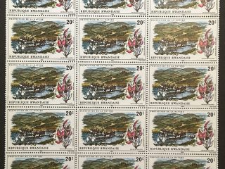 Bloque de Sellos Ruanda 1975 - Protección de la Naturaleza- 20 sellos de 20c + 1 viñeta, nuevos