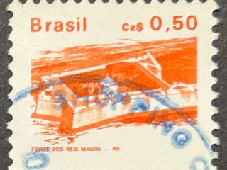 Sello Brasil 1986 - Forte dos Reis Magos - Cr$ 0,50 Naranja Usado