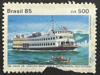 Sello Brasil 1985 - Conexión Marítima Urca - 500 Cr$ Deteriorado