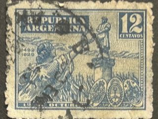 Sello Argentina 1929 - 12 de Octubre - 12 Centavos Usado Azul