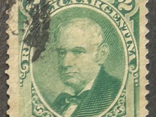 Sello Argentina 1877 - Vicente. López y Planes - 2 Centavos Usado Verde