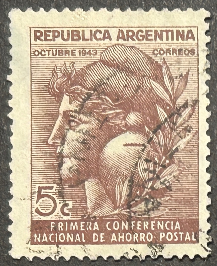 Sello Argentina 1943 - Conferencia Nacional de Ahorro Postal - 5C Marrón Usado