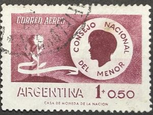 Sello Argentina 1958 - Consejo Nacional del Menor- 1 + 0,50 Correo Aéreo Usado
