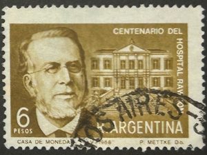 Sello Argentina 1968 - Centenario Hospital Rawson - 6 Pesos Marrón Usado
