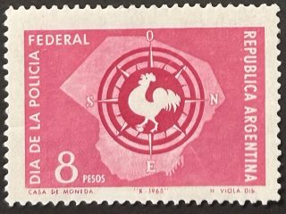 Sello Argentina 1965 - Policía Federal - 8 Pesos Rojo Nuevo