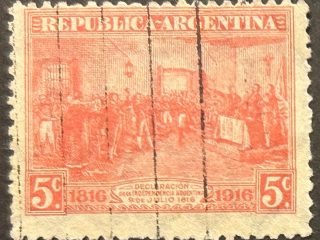 Sello Argentina 1916 - Declaración de Independencia- 5C a Naranja Usado