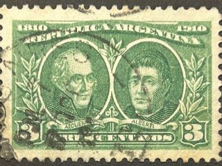 Sello Argentina 1910 - Azcuenaga y Alberdi - 3c Verde Usado