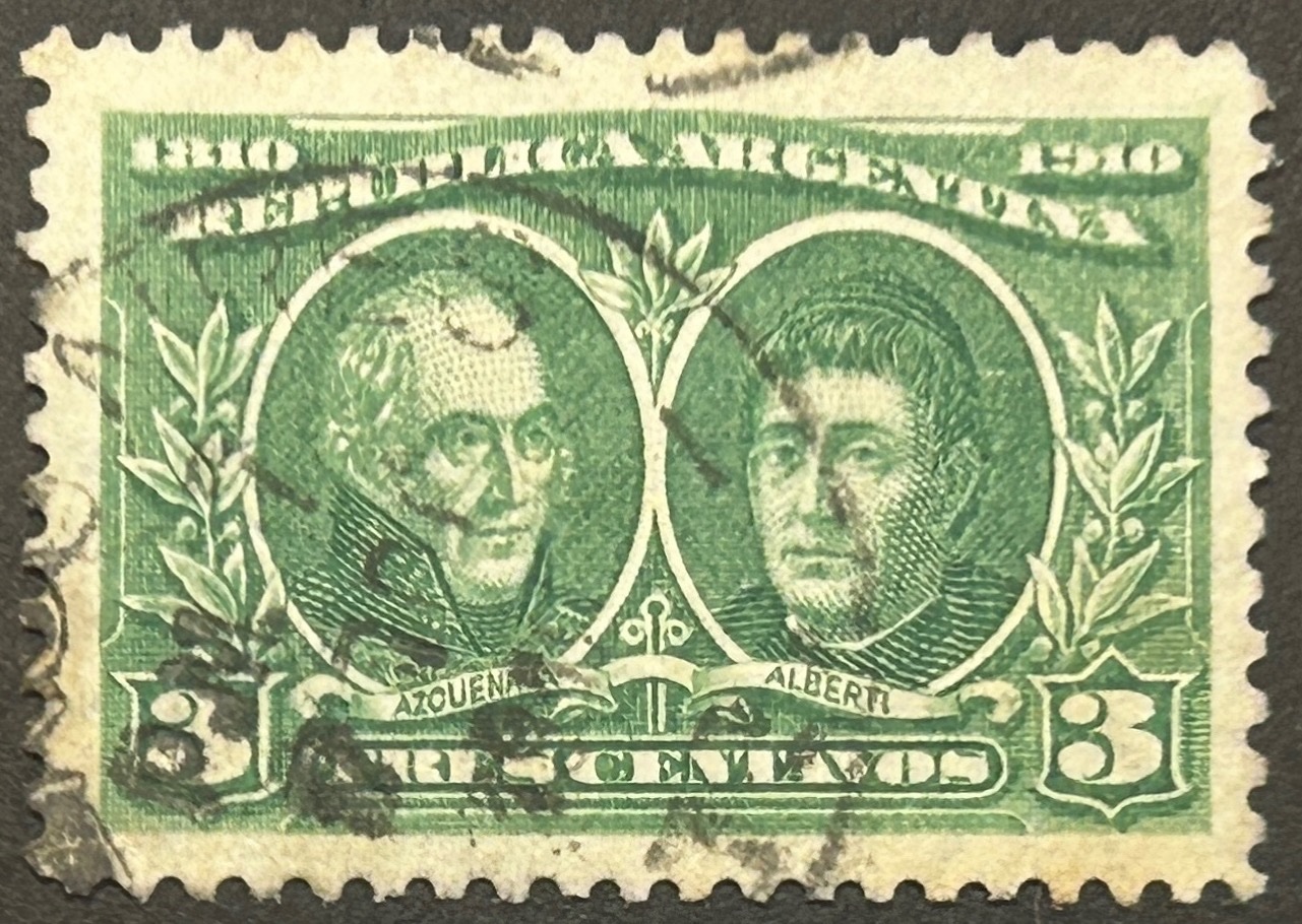 Sello Argentina 1910 - Azcuenaga y Alberdi - 3c Verde Usado