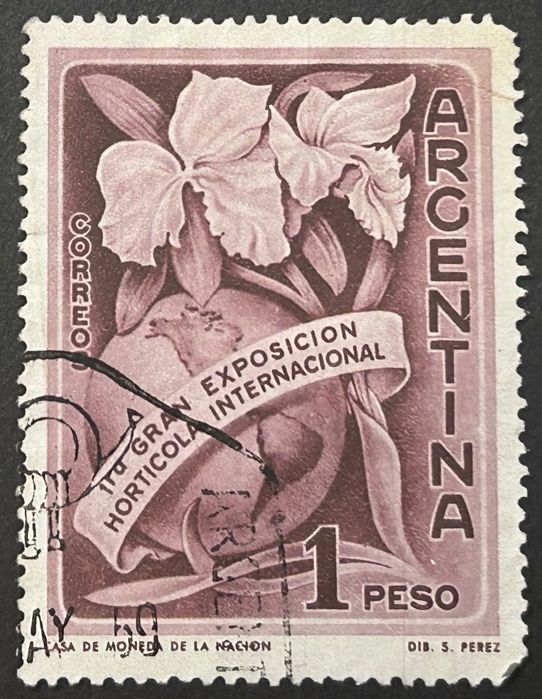 Sello Argentina 1959 - Exposición Hortícola - 1 Peso Marrón Usado