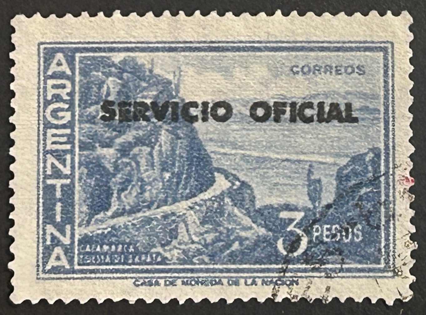 Sello Argentina 1960 - Catamarca Sobreimpreso Servicio Oficial - 3 Pesos Azul Usado