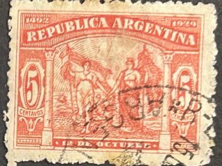 Sello Argentina 1929 - 12 de Octubre - 5 Centavos Rojo Usado