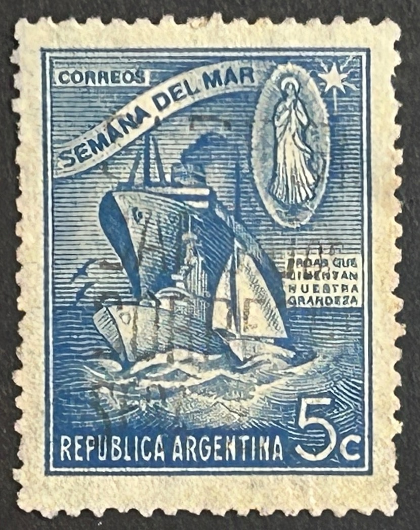 Sello Argentina 1944 - Semana del Mar - 5c Azul Usado
