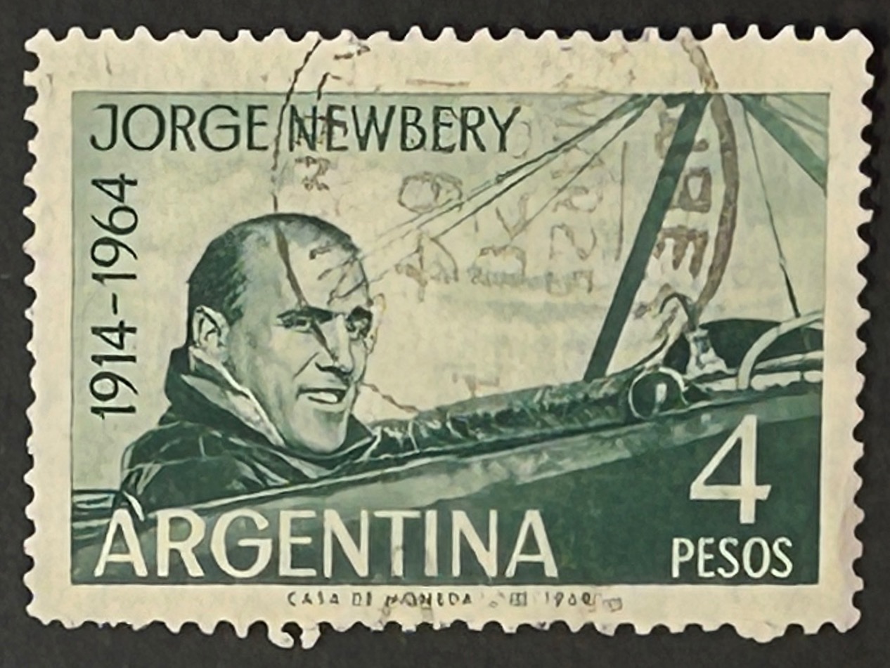 Sello Argentina 1964 - Jorge Newbery - 4 Pesos Verde Usado