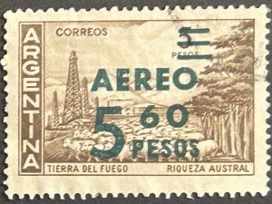 Sello Argentina 1962 - Riqueza Austral - 5,60 a pesos sobreimpreso s/5$ Aéreo