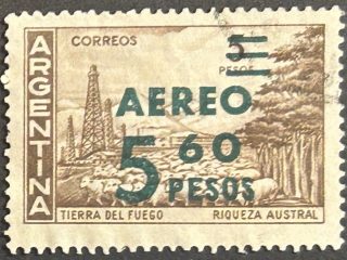 Sello Argentina 1962 - Riqueza Austral - 5,60 a pesos sobreimpreso s/5$ Aéreo