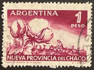 Sello Argentina 1956 - Nueva Provincia del Chaco- 1 Peso Rojo Oscuro Usado