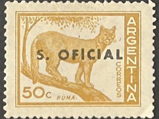 Sello Argentina 1960 - Pumas sobreimpreso S. Oficial - 50c Marrón Claro Nuevo