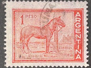 Sello Argentina 1959 - Caballo Criollo - 1 Peso Rojo Usado