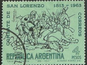 Sello Argentina 1963 - Combate de San Lorenzo - 4 Pesos Usado