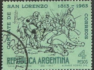Sello Argentina 1963 - Combate de San Lorenzo - 4 Pesos Usado