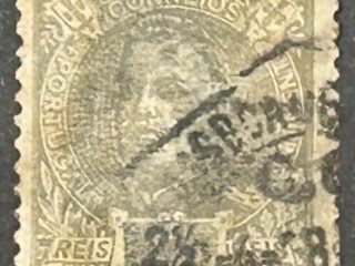 Sello Portugal 1910 - Rey Carlos I - 2 1/2 Reis Gris Usado