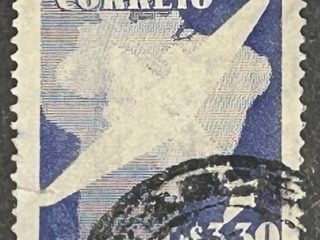 Sello Brasil 1957 - 25 años Correo Aéreo Nacional- 3,39 Crz Azul Usado