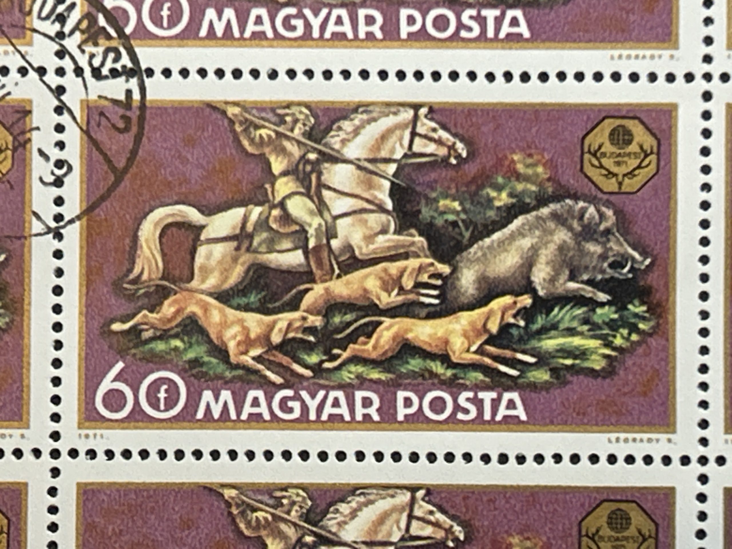 Bloque sellos Hungría 1971 - Caza y Pesca : Jabali Salvaje - 21 sellos de 60f Nuevos cancelados - Imagen 2