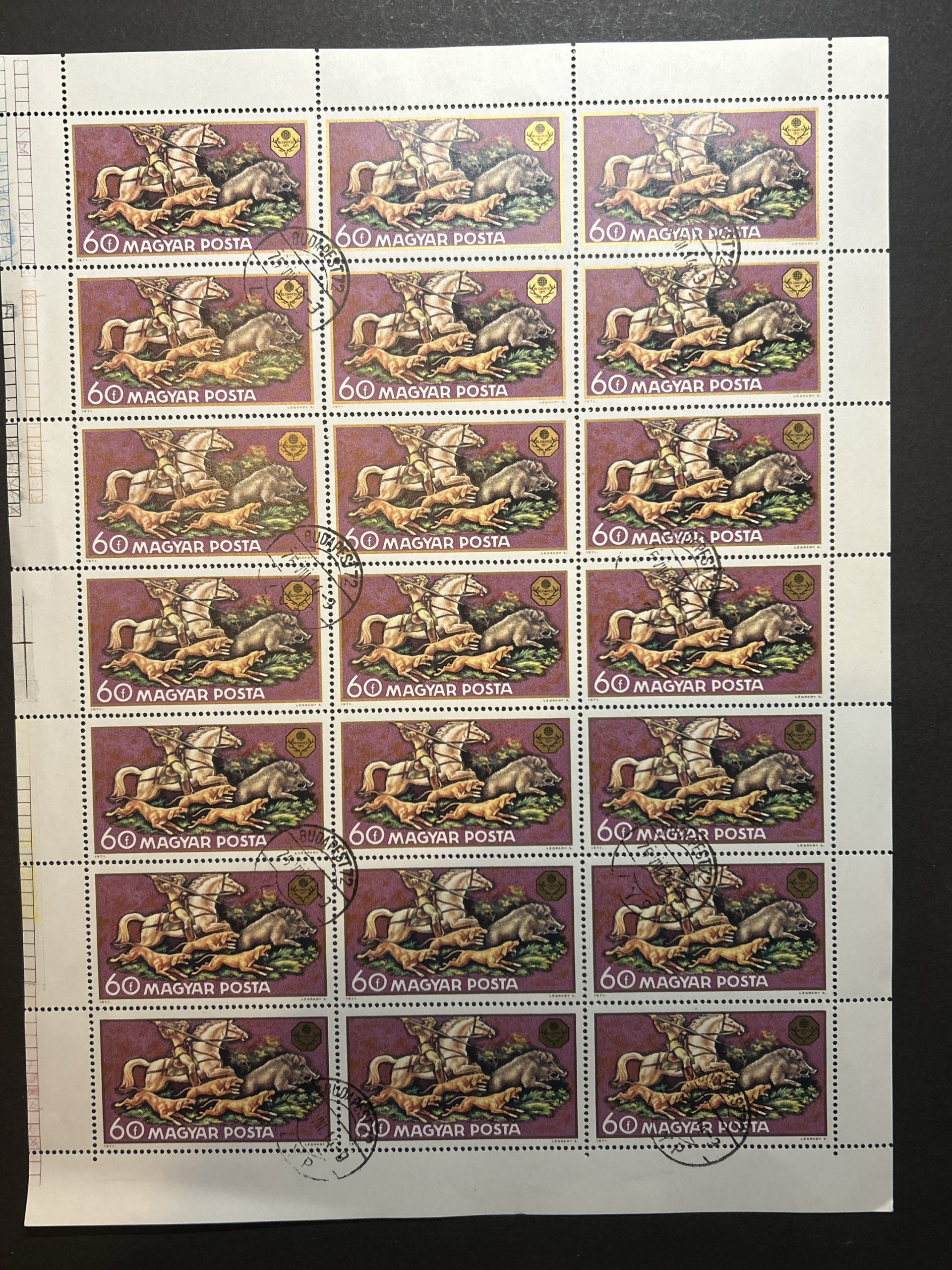 Bloque sellos Hungría 1971 - Caza y Pesca : Jabali Salvaje - 21 sellos de 60f Nuevos cancelados