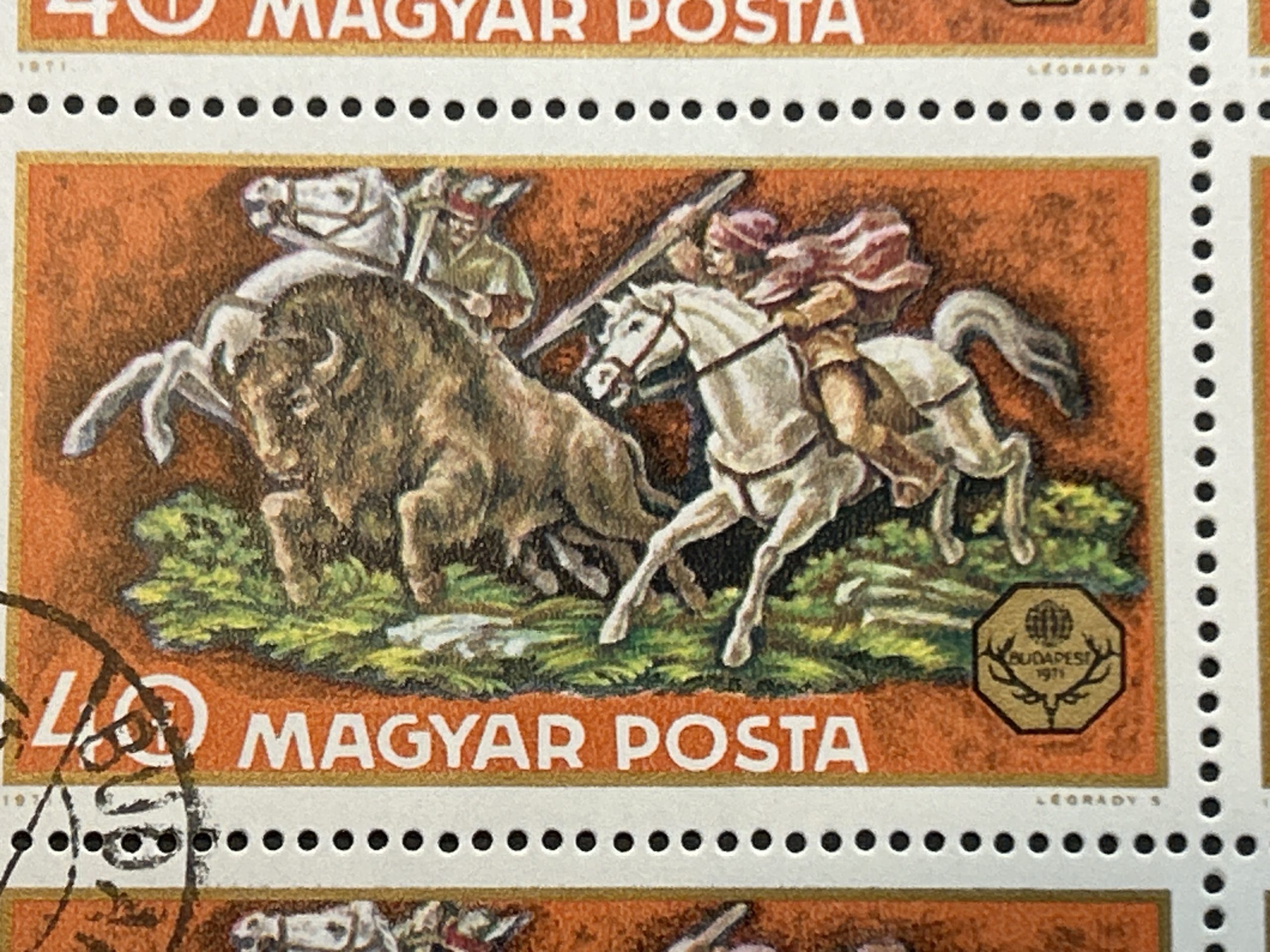 Bloque sellos Hungría 1971 - Caza y Pesca : Bisonte Europeo - 21 sellos de 40f Nuevos cancelados - Imagen 2