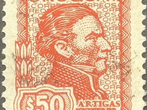 Sello Uruguay 1973 - Artigas de Medina - 50 pesos Rojo, Usado