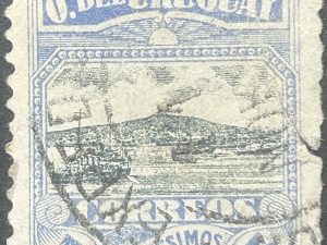 Sello Uruguay 1919 - Bahía de Montevideo - Azul y Negro 5 cents usado