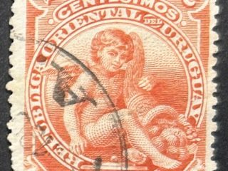 Sello Uruguay 1901 - Angel abundancia - 2 centésimos Rojo Usado