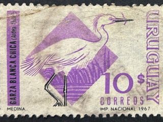 Sello Uruguay 1967 - Garza Blanca - 10$ Lila Usado
