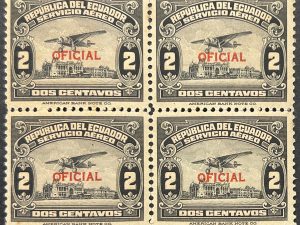 Bloque de 4 Ecuador 1929 - Servicio Aéreo 2 Centavos Nuevo