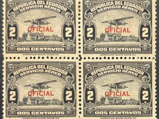Bloque de 4 Ecuador 1929 - Servicio Aéreo 2 Centavos Nuevo