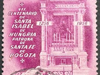 Sello Colombia 1956 - Centenario de Santa Elizabeth patrona de Santa - 5 ctvs Rosa Fuerte Usado