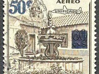 Sello Colombia 1959 - El mono de la Pila - 50 céntimos sobreimpreso en 60ct Marrón Usado  - Aéreo