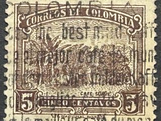Sello Colombia 1932 - Café Suave 5 Céntimos Marron Usado - cancelación especial