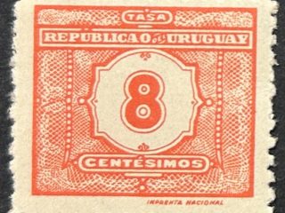Sello Uruguay - Numeral Tasa - 8 Centésimos Rojo