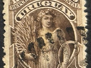 Sello Uruguay 1895 - Ceres con Espigas - 10 centésimos Marrón Usado