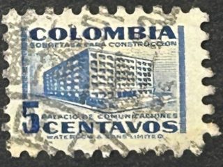 Sello Colombia - Sobretasa para Construcción- 5 centavos Azul Usado