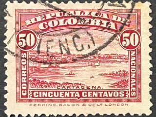 Sello Colombia 1920 - Cartagena - 50 centavos Rojo Usado
