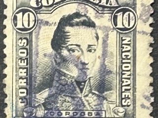 Sello Colombia 1923 - Córdoba - 10 Centavos Azul Usado