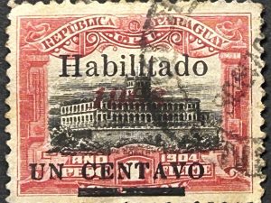 Sello Paraguay 1904 - Sobreimpreso Habilitado Un Centavo - Rojo y Negro Usado